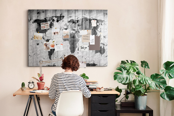 Cork memo board World Map on wood