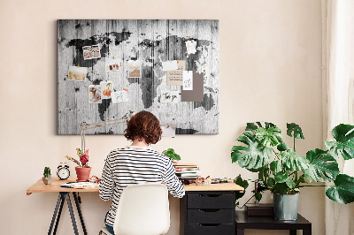 Cork memo board World Map on wood