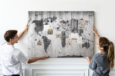 Cork memo board World Map on wood