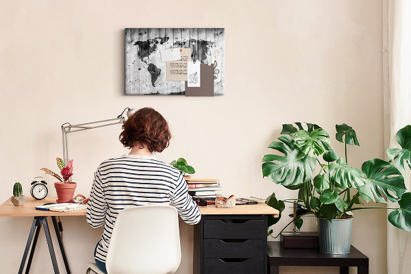 Cork memo board World Map on wood
