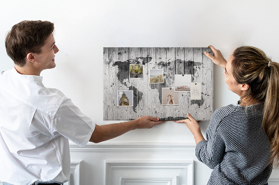 Cork memo board World Map on wood