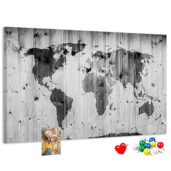 Cork memo board World Map on wood