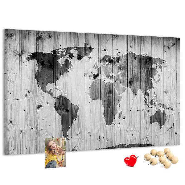 Cork memo board World Map on wood