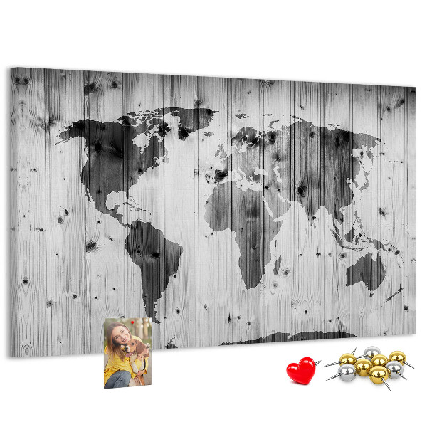 Cork memo board World Map on wood