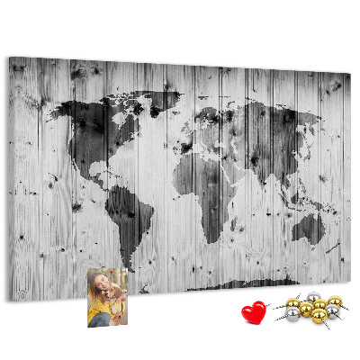 Cork memo board World Map on wood