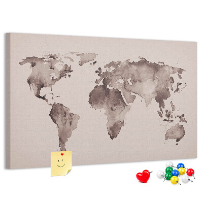 Cork memo board Watercolor world map