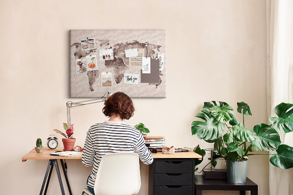 Cork memo board Watercolor world map