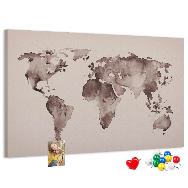 Cork memo board Watercolor world map