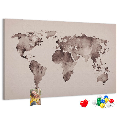 Cork memo board Watercolor world map