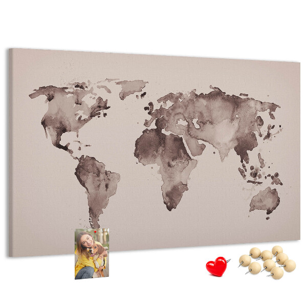Cork memo board Watercolor world map