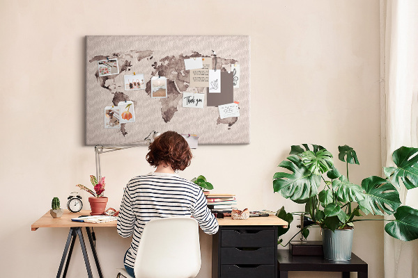 Cork memo board Watercolor world map
