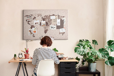 Cork memo board Watercolor world map
