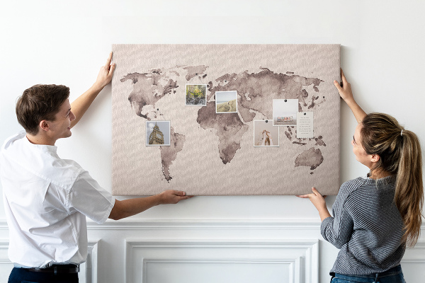 Cork memo board Watercolor world map