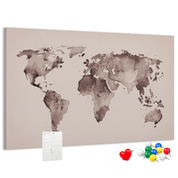 Cork memo board Watercolor world map