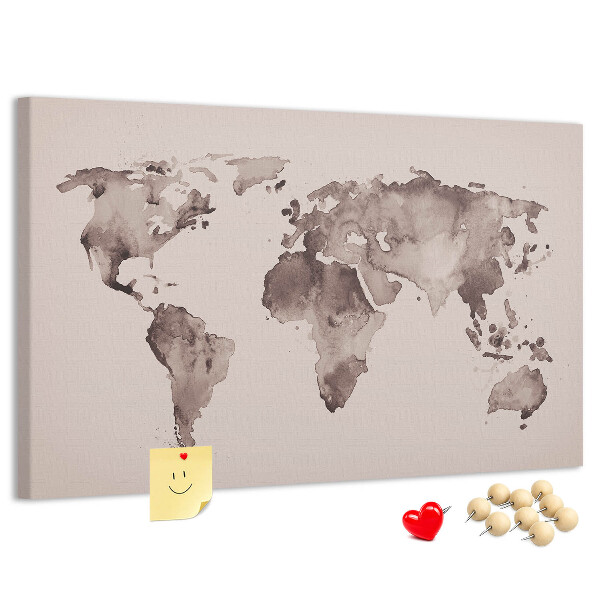 Cork memo board Watercolor world map
