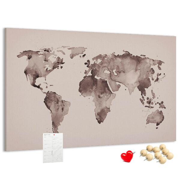 Cork memo board Watercolor world map