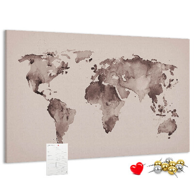 Cork memo board Watercolor world map
