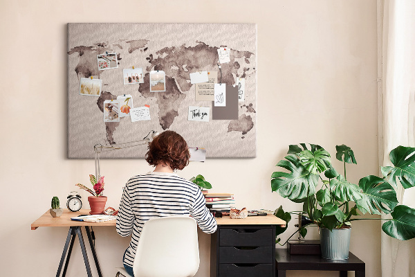 Cork memo board Watercolor world map