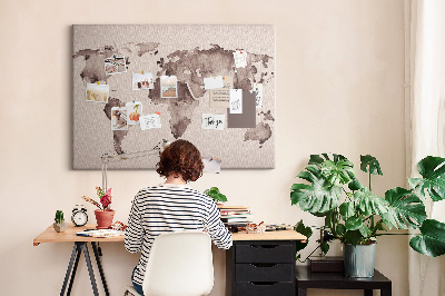 Cork memo board Watercolor world map