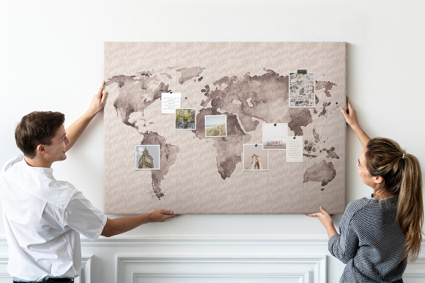 Cork memo board Watercolor world map