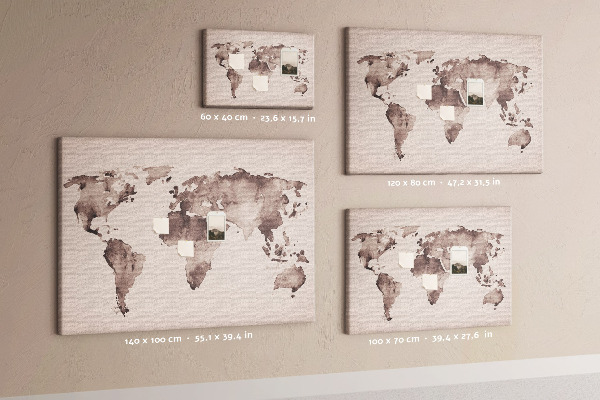Cork memo board Watercolor world map