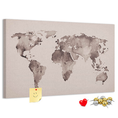Cork memo board Watercolor world map