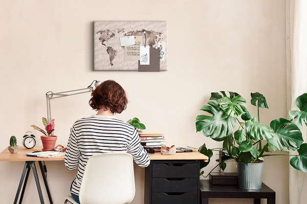 Cork memo board Watercolor world map