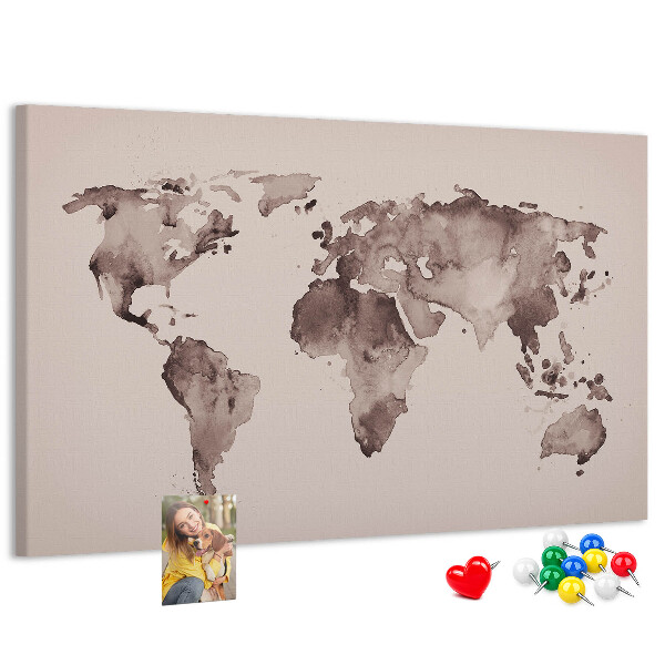 Cork memo board Watercolor world map