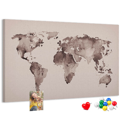 Cork memo board Watercolor world map