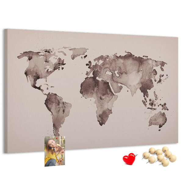Cork memo board Watercolor world map