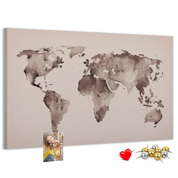 Cork memo board Watercolor world map