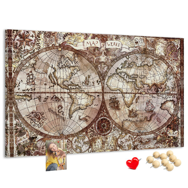 Cork memo board Antique atlas map