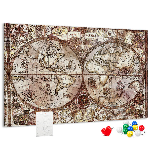 Cork memo board Antique atlas map