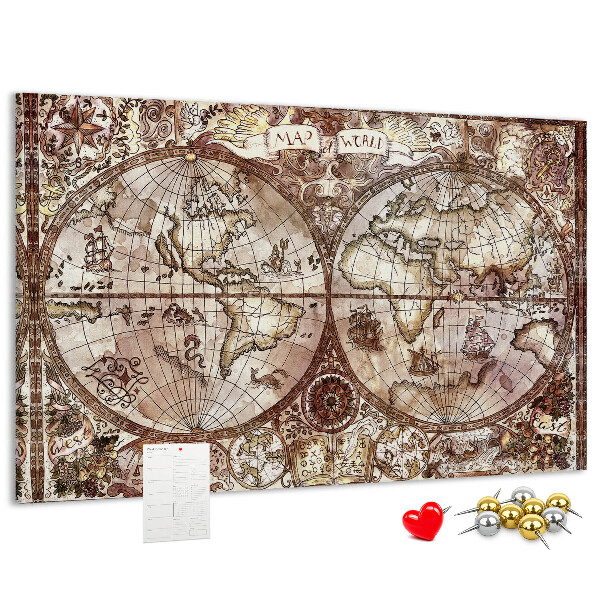 Cork memo board Antique atlas map
