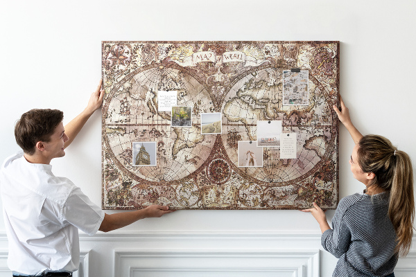 Cork memo board Antique atlas map