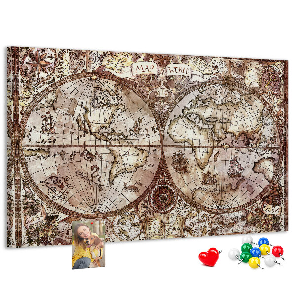 Cork memo board Antique atlas map