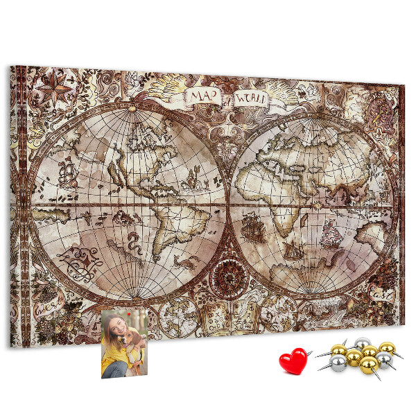 Cork memo board Antique atlas map