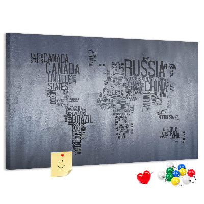 Cork board World map made of typography