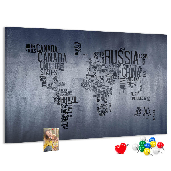 Cork board World map made of typography