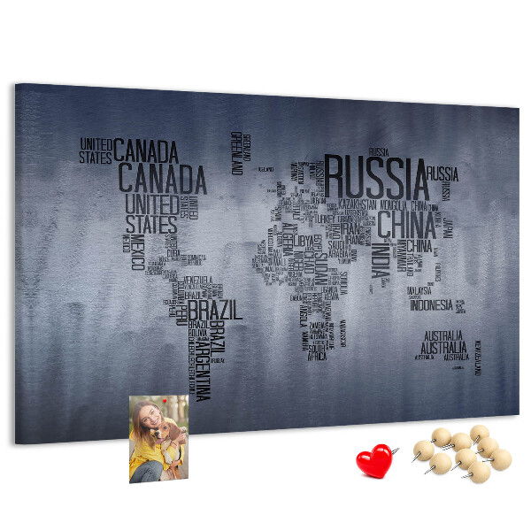 Cork board World map made of typography