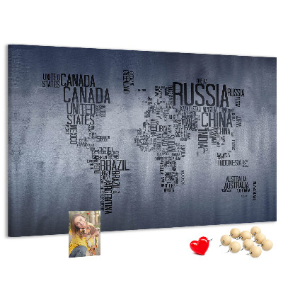 Cork board World map made of typography