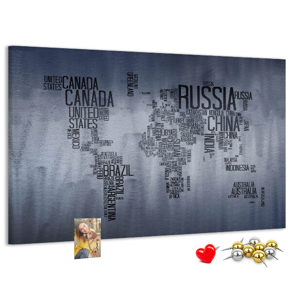 Cork board World map made of typography