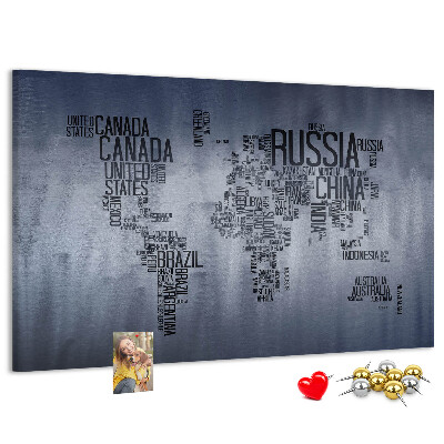 Cork board World map made of typography