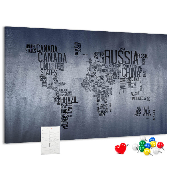 Cork board World map made of typography