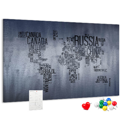Cork board World map made of typography