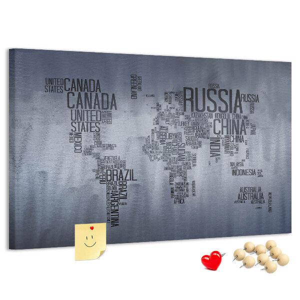Cork board World map made of typography