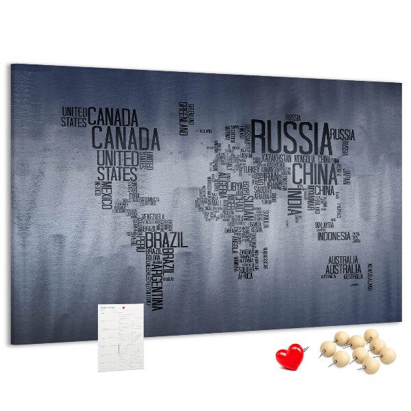 Cork board World map made of typography