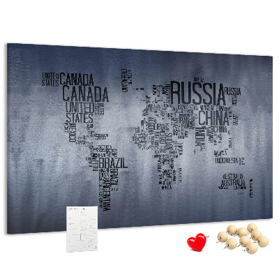 Cork board World map made of typography