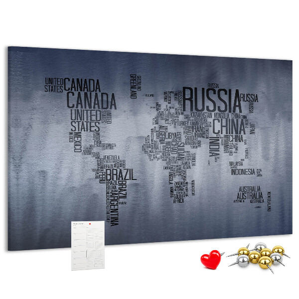 Cork board World map made of typography