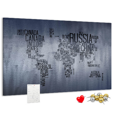 Cork board World map made of typography